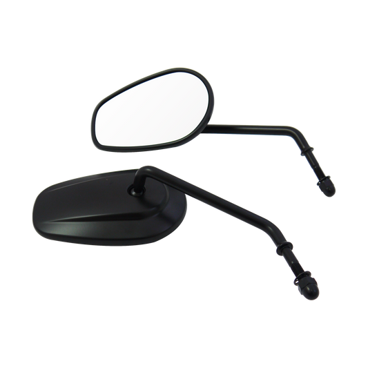 MotoTown Tapered Long-Stem Convex Mirror Pair - Black for 1982-2021 Dyna, Softail, Sportster & Touring (FG-100184)