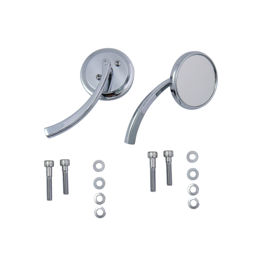 MotoTown Approx. 67 mm Round Mirror Pair with 87 mm Stems - Chrome - FG-100197