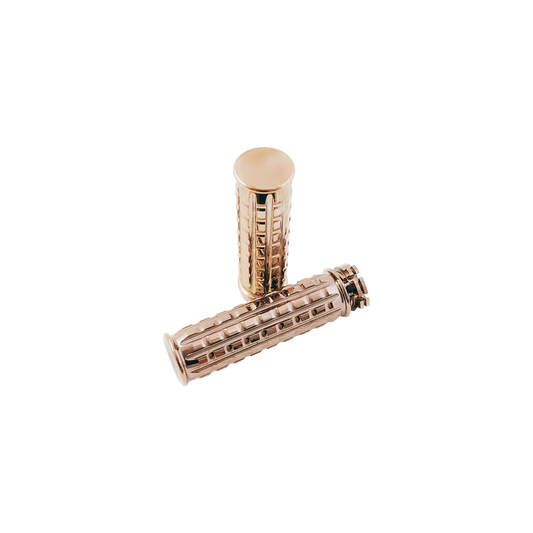 MotoTown Grained Billet-Aluminum Cable-Throttle Grip Pair - Gold for 1995-2021 Cable-Throttle Harley Models (FG-100251)