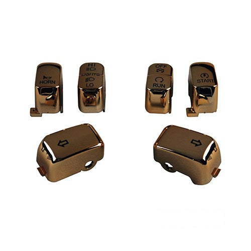 MotoTown 6-Piece Standard Handlebar Switch Cap Kit - Polished Gold, OEM 71804-03 for 1996-2017 H-D Standard Controls