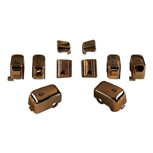 MotoTown Handlebar Control 10-Piece Audio/Cruise Switch Cap Kit - Gold for 1996-2013 FLT Audio + Radio + Cruise