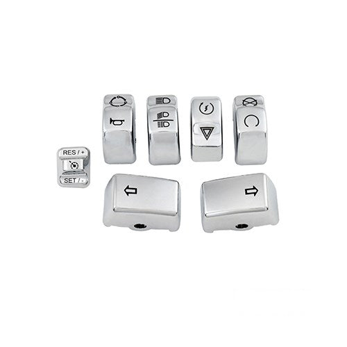 MotoTown Handlebar Control True-Replica Switch Caps, 7-Piece, Chrome