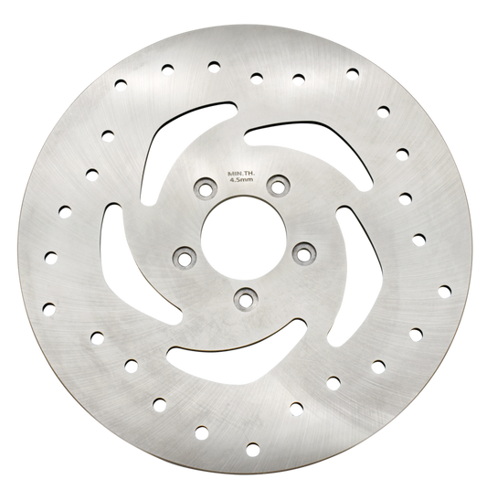 MotoTown 11.8 in. One-Piece Drilled Front Brake Rotor - Ground Stainless