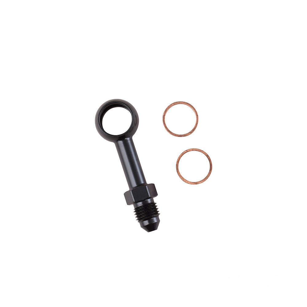 MotoTown 12 mm Straight Banjo-to-AN-3 Brake Line Fitting with Copper Washers - Black