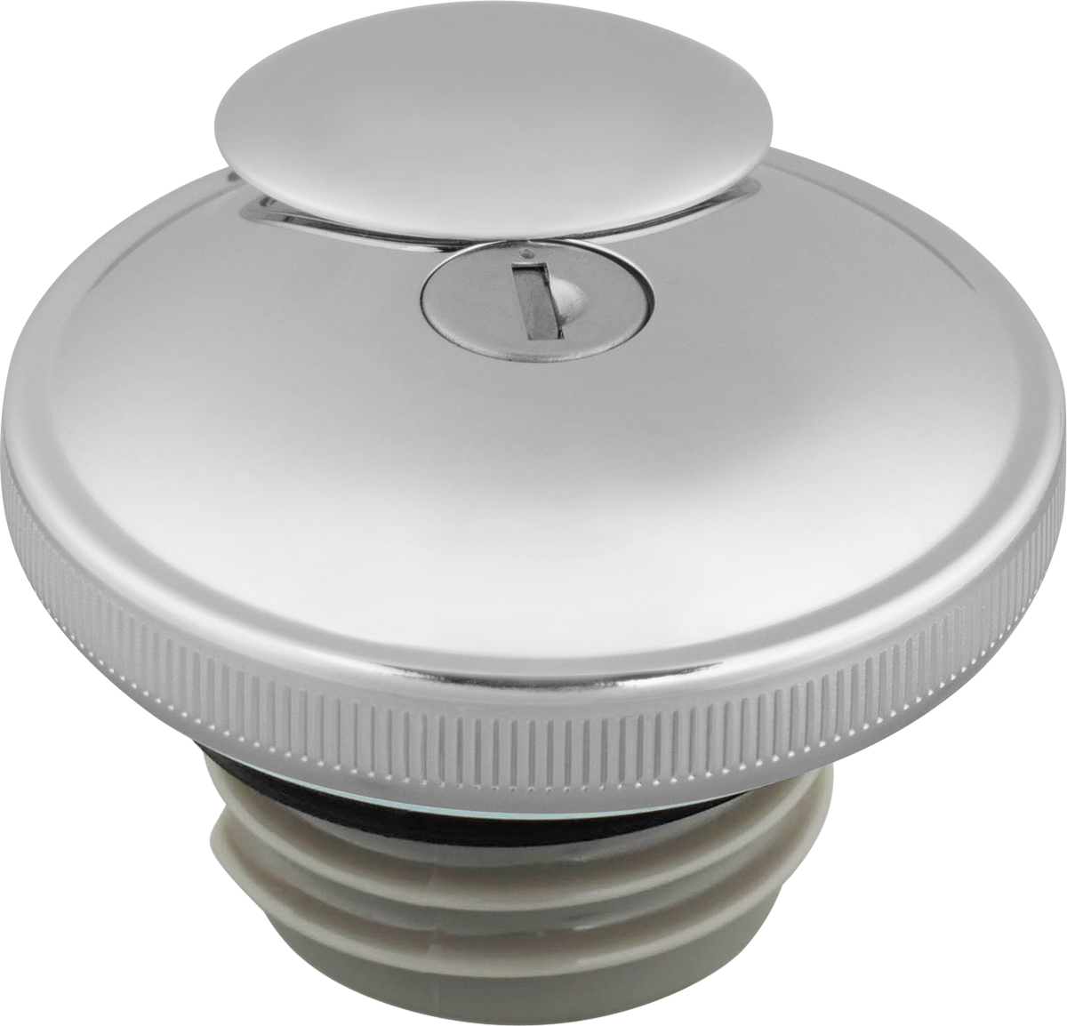 MotoTown Locking Screw-In Gas Cap with Cover and Flat Key - Chrome for 1996-2021 Harley-Davidson Vented-Cap Tanks - FG-130090