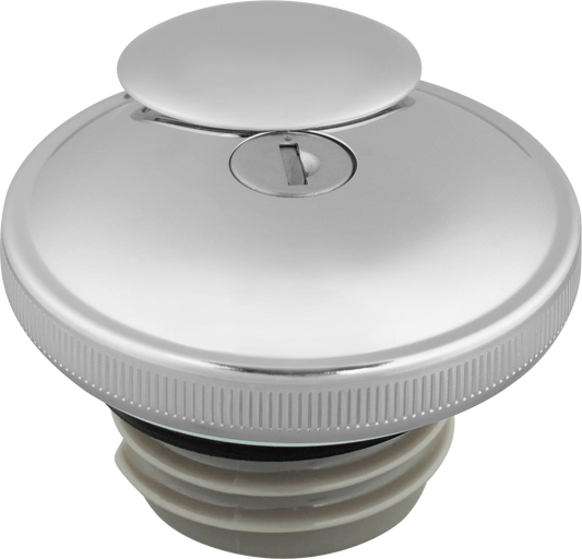 MotoTown Locking Screw-In Gas Cap with Cover and Flat Key - Chrome for 1996-2021 Harley-Davidson Vented-Cap Tanks - FG-130090