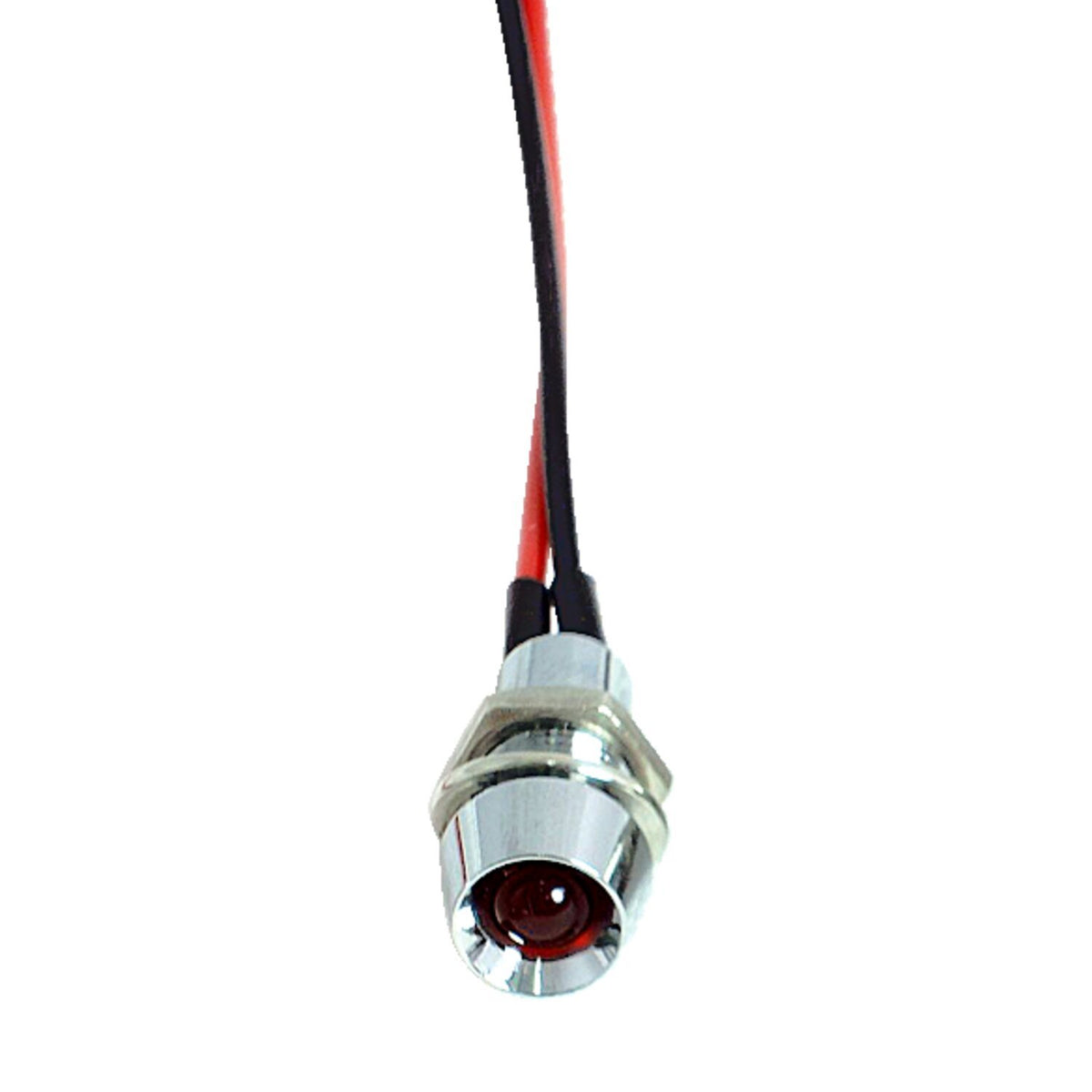 MotoTown 12 V LED Indicator Light 4-Pack, Red, M8 x 0.75, 6.5 mm Lens - Chrome