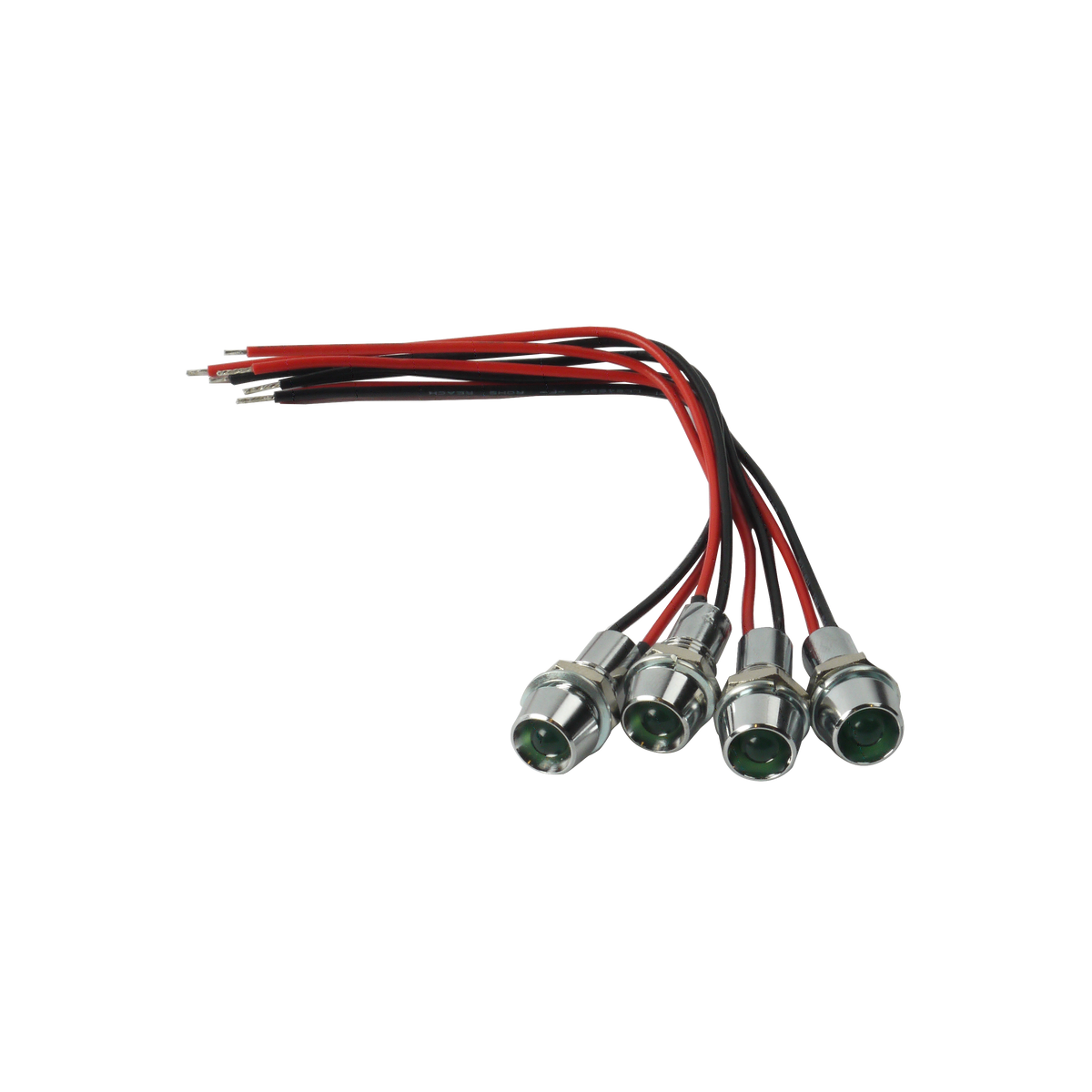 MotoTown 4-Piece 12 V Green LED Indicator Set - 8 mm Mount, Chrome Brass, 10 cm Leads - FG-140019