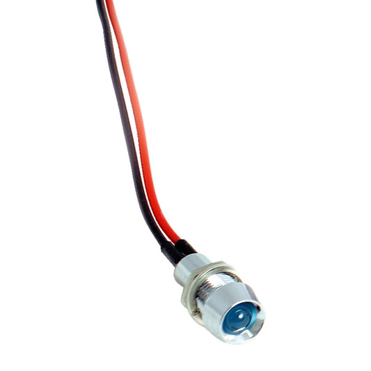 MotoTown 12 V LED Indicator Light 4-Pack, Blue, M8 x 0.75, 6.5 mm Lens - Chrome