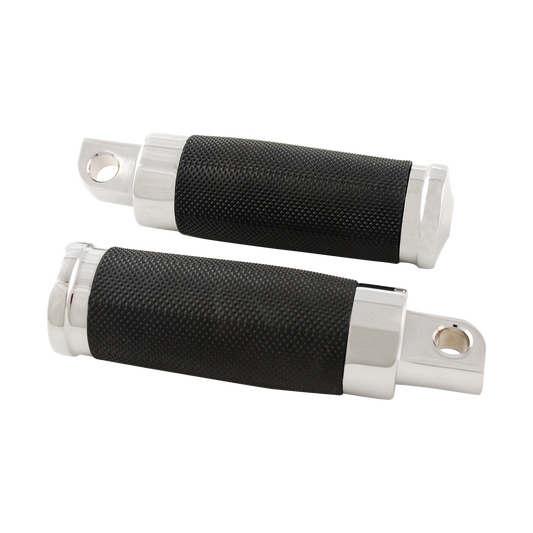 MotoTown Caliber Male-Mount Footpeg Pair - Chrome / Black Rubber (FG-170083)
