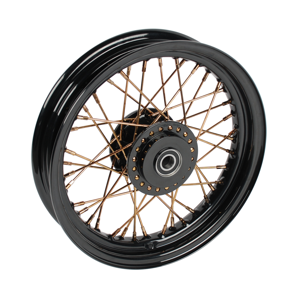 MotoTown 16 x 3.0 in. 40-Spoke Wide Front Wheel, 25 mm Single Disc - Chrome/Gold (FG-180012)