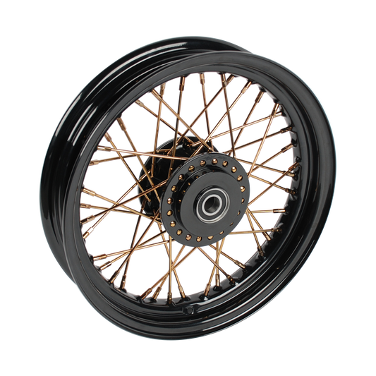 MotoTown 16 x 3.0 in. 40-Spoke Wide Front Wheel, 25 mm Single Disc - Chrome/Gold (FG-180012)