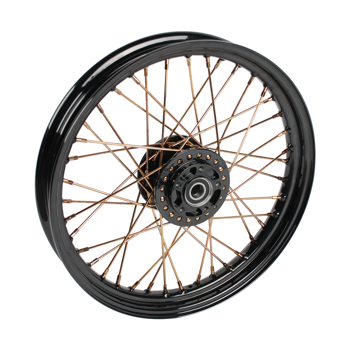 MotoTown 19 x 2.5 in. 40-Spoke Narrow Front Wheel, 25 mm Single Disc - Chrome/Gold (FG-180013)