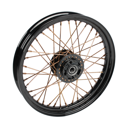 MotoTown 19 x 2.5 in. 40-Spoke Narrow Front Wheel, 25 mm Single Disc - Chrome/Gold (FG-180013)