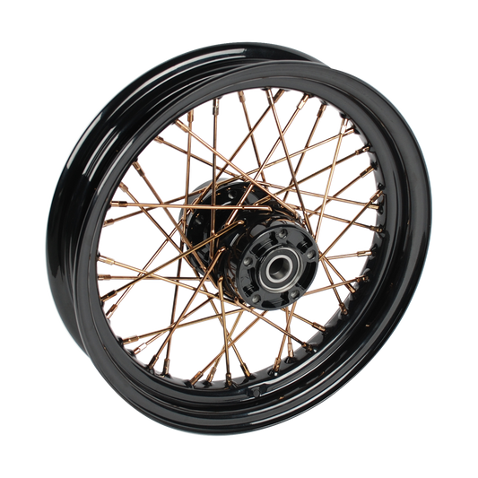MotoTown 16 x 3.0 in. 40-Spoke Rear Wheel, 25 mm Single Disc - Chrome/Gold for 2008-2020 Sportster XL (FG-180016)