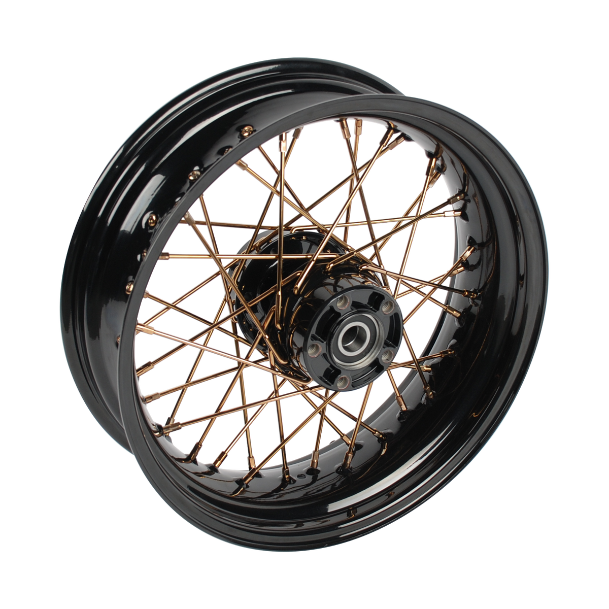 MotoTown 16 x 5.0 in. 40-Spoke Rear Wheel, 25 mm Single Disc - Chrome/Gold for 2008-2020 Sportster XL (FG-180017)