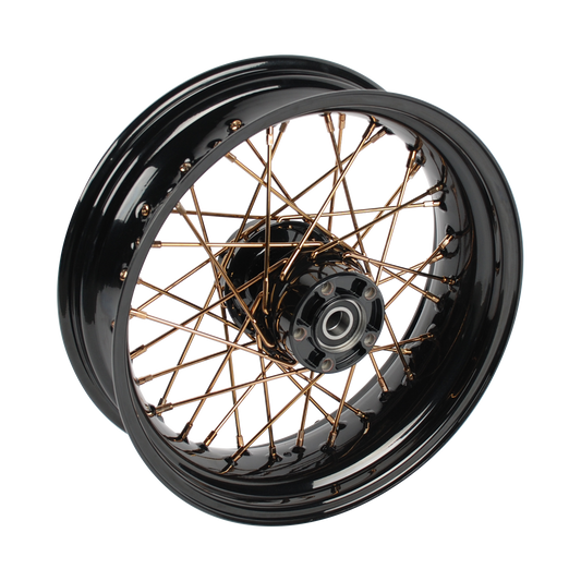 MotoTown 16 x 5.0 in. 40-Spoke Rear Wheel, 25 mm Single Disc - Chrome/Gold for 2008-2020 Sportster XL (FG-180017)