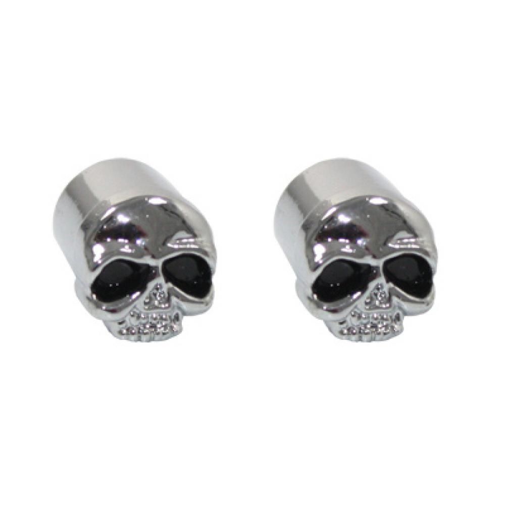 MotoTown Skull Valve Stem Cap Pair - Chrome for Standard Motorcycle Valve Stems