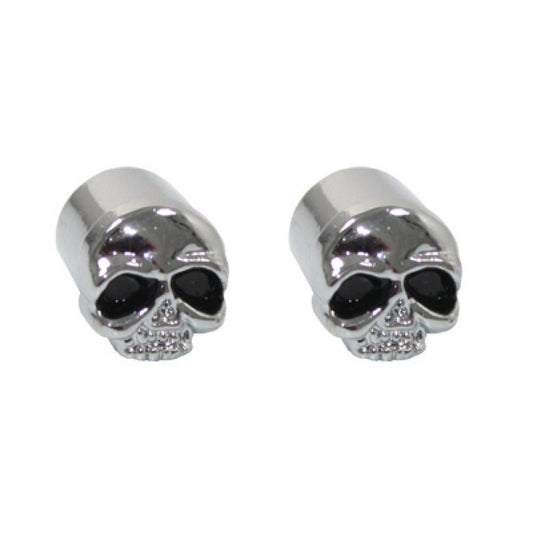 MotoTown Skull Valve Stem Cap Pair - Chrome for Standard Motorcycle Valve Stems