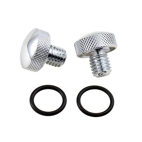 MotoTown Pair of 1/2-13 x 5/8 in. Knurled Softail Seat Bolts with O-Rings - Chrome, OEM 868A for 1984-2007 Softail