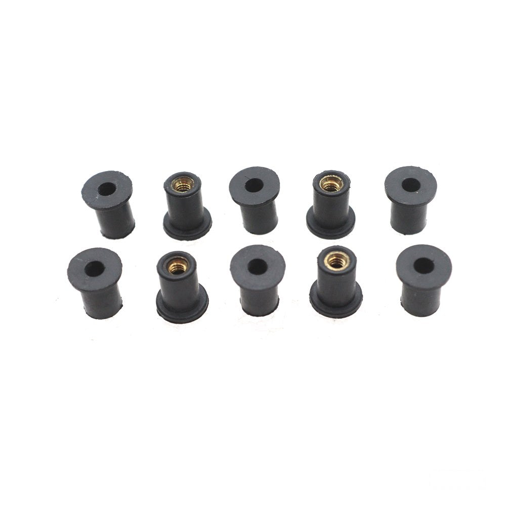 MotoTown 10-Pack #6-32 Headlamp Housing Rubber Well Nuts - Black / Brass