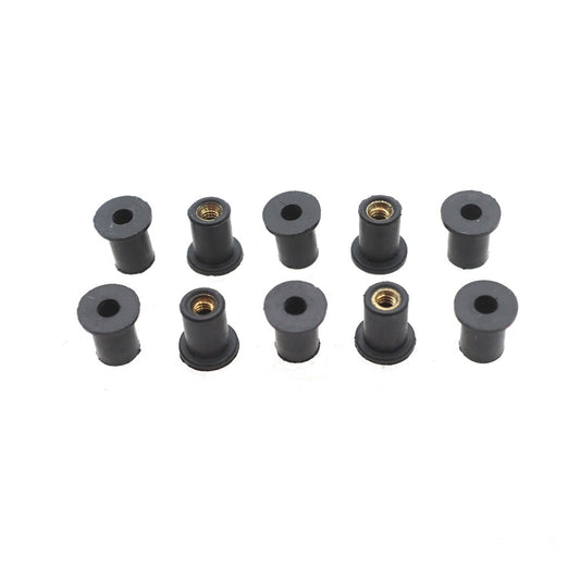 MotoTown 10-Pack #6-32 Headlamp Housing Rubber Well Nuts - Black / Brass