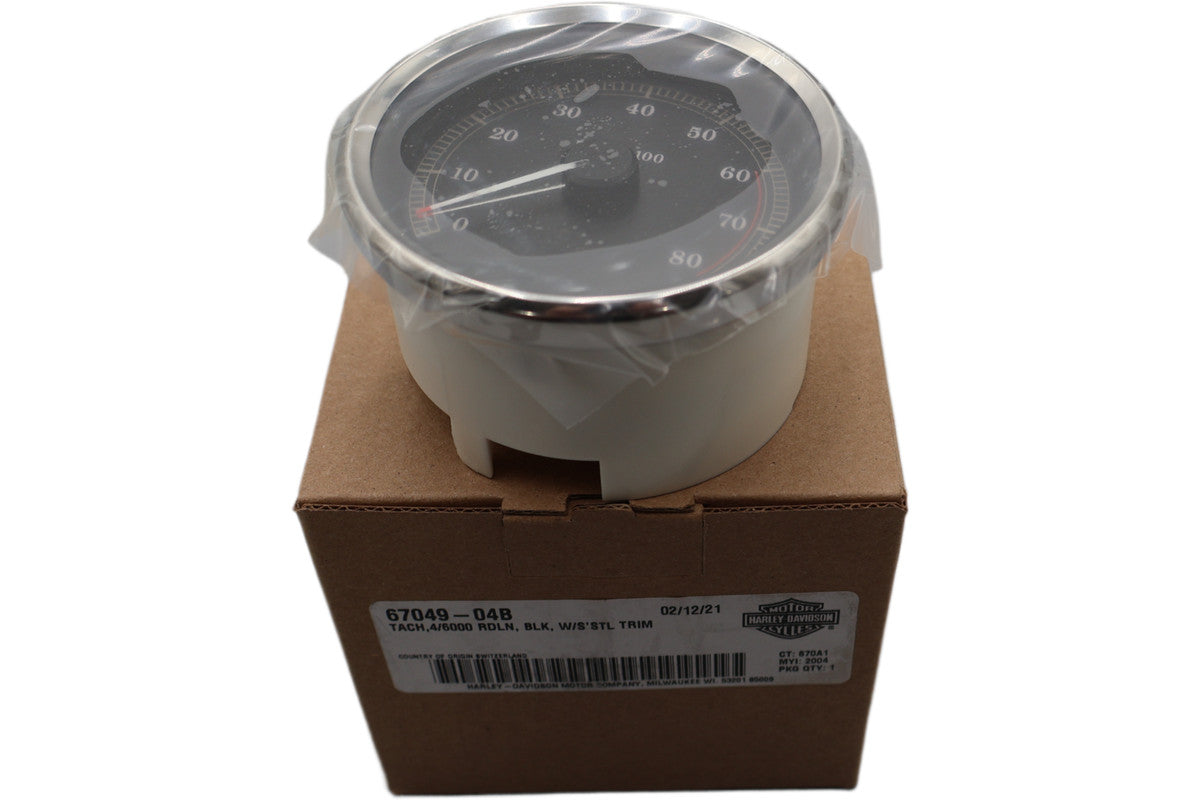 Harley-Davidson 67049-04B TACH,4/6000 RDLN, BLK, W/S'STL TRIM