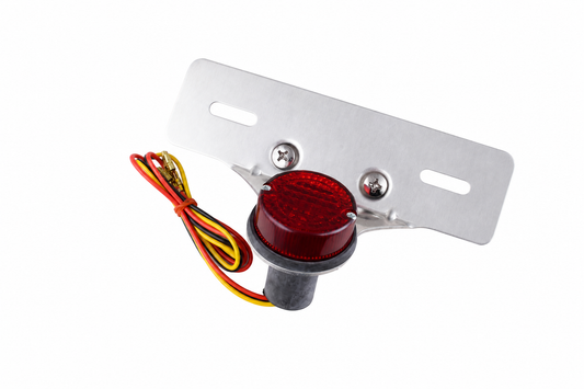 MotoTown Compact Round Taillight with Plate Bracket - Black with Red Lens