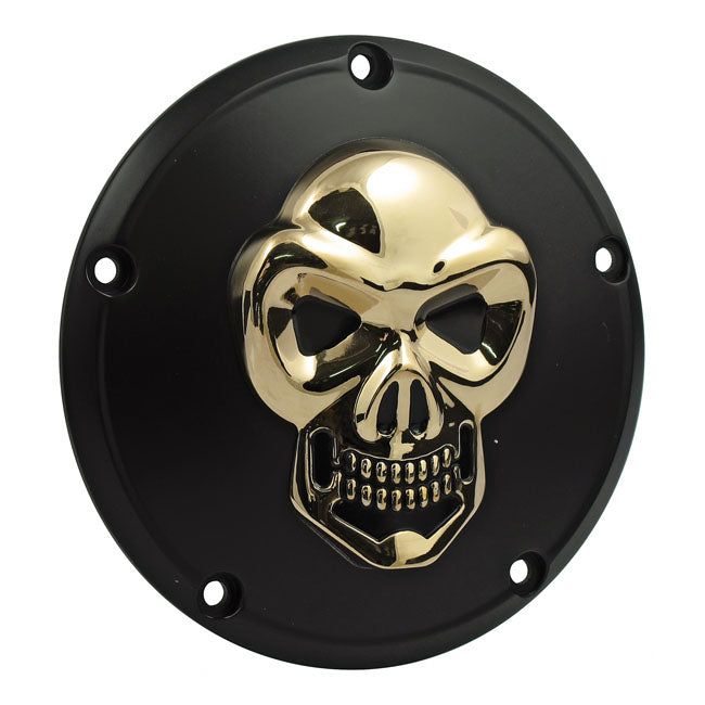 MotoTown 3D Skull 5-Hole Derby Cover, Black & Gold