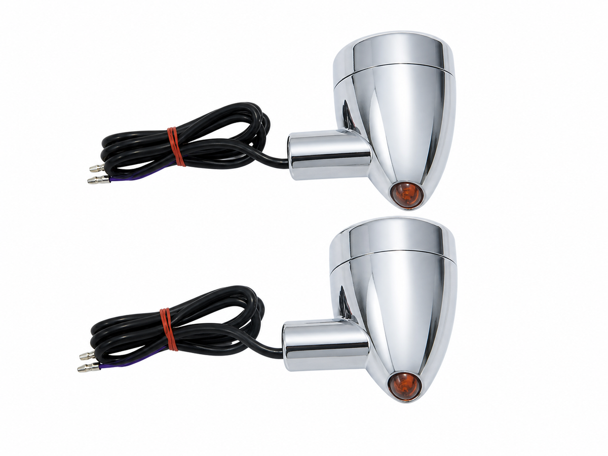 MotoTown Chrome Bullet Front Turn Signal Kit with Amber Lenses for 1994-2017 FLT/FLHT & 1986-2017 FLSTC