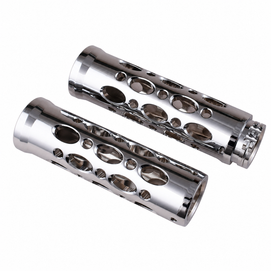 MotoTown Oval-Cutout Handlebar Grip Pair - Chrome