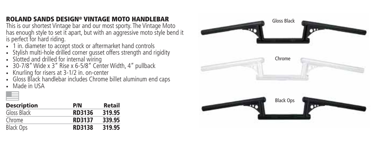 Roland Sands Design RSD-RD3137 HANDLEBARS 3" RISE