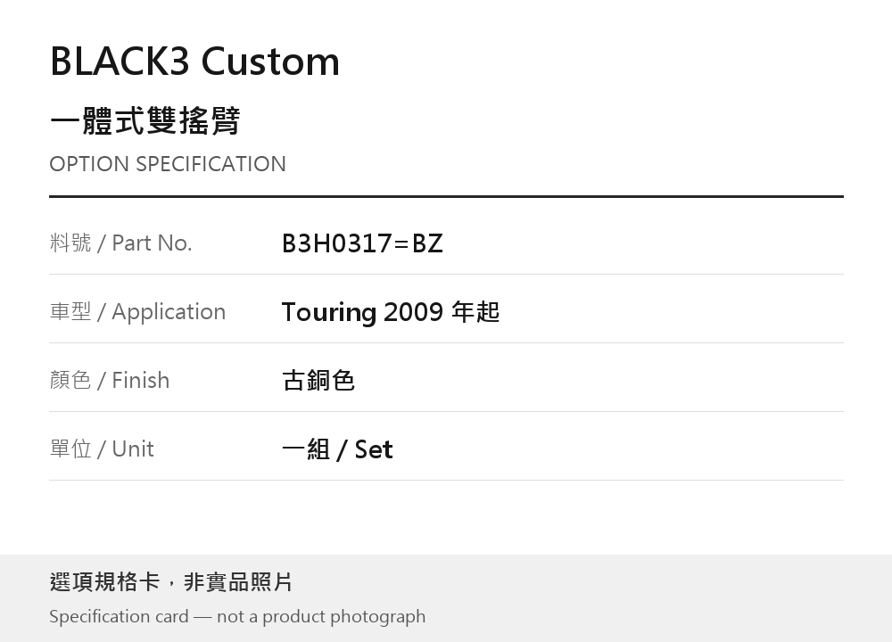 BLACK3 Custom B3H0317=BZ 古銅色 選項規格卡，非實品照片