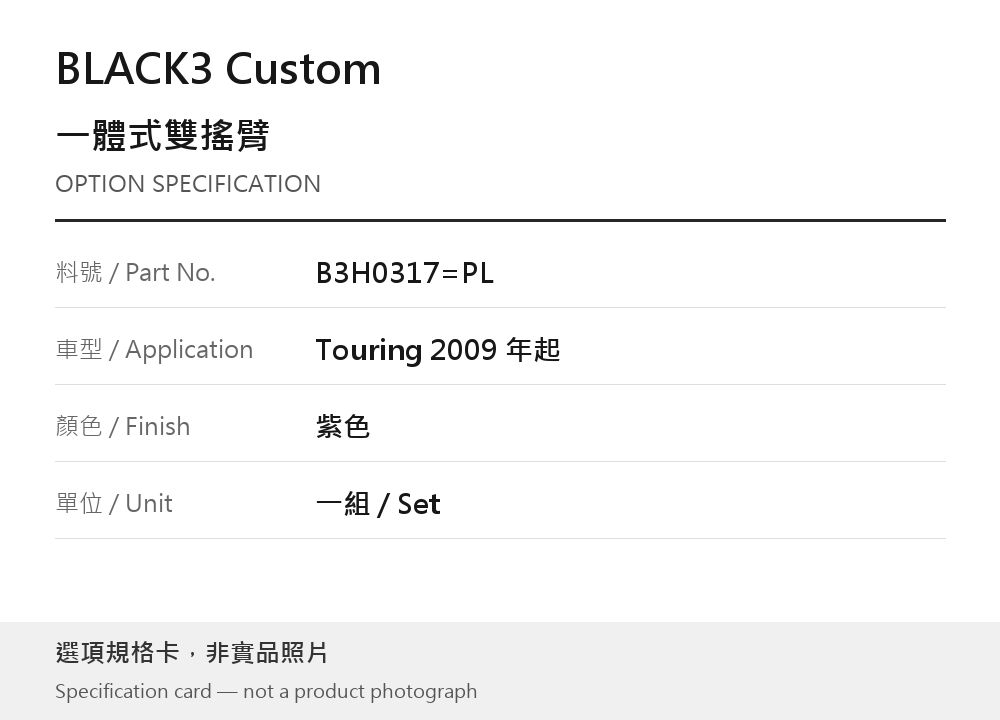 BLACK3 Custom B3H0317=PL 紫色 選項規格卡，非實品照片