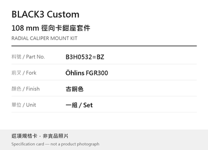 BLACK3 Custom B3H0532=BZ 古銅色 選項規格卡，非實品照片