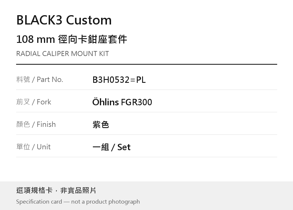 BLACK3 Custom B3H0532=PL 紫色 選項規格卡，非實品照片