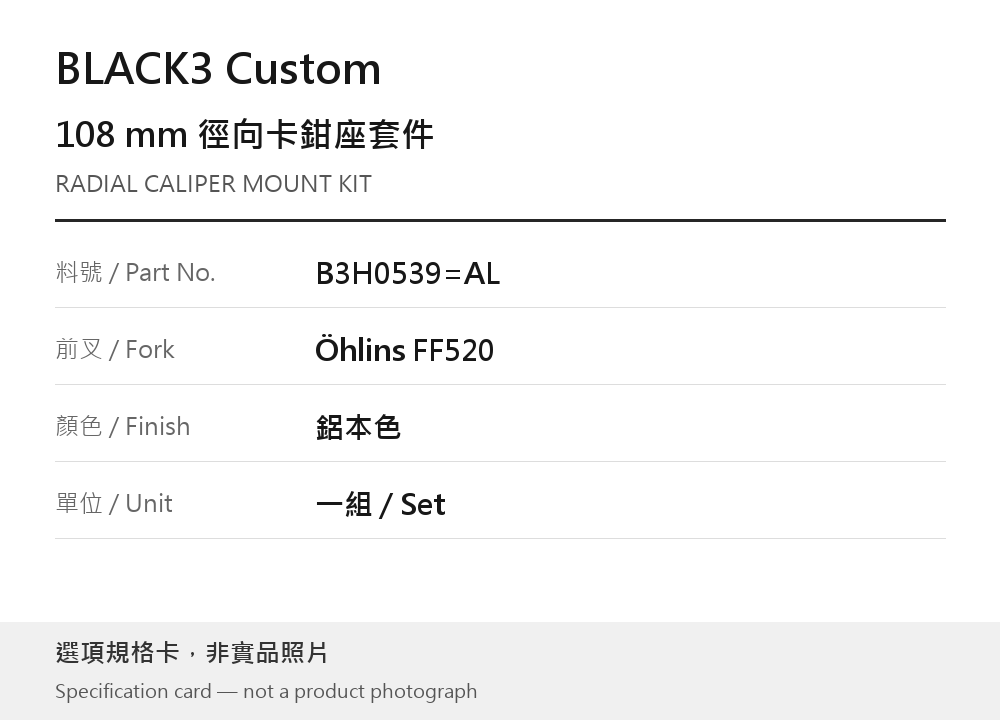 BLACK3 Custom B3H0539=AL 鋁本色 選項規格卡，非實品照片