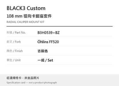 BLACK3 Custom B3H0539=BZ 古銅色 選項規格卡，非實品照片