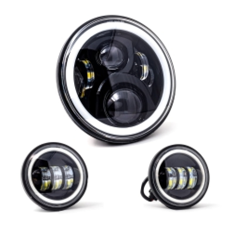 Letric Lighting 7 吋 全環光圈 黑色 LED 頭燈 附 (2) 4.5 吋 全環光圈 黑色 輔助燈｜LLC-LHK-7BH