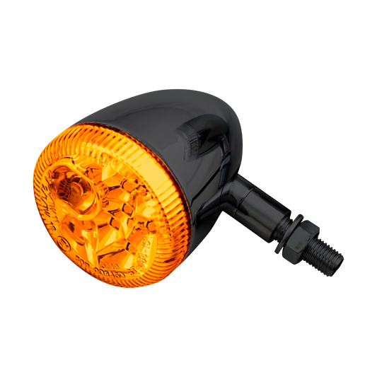 MotoTown 3-1 LED 子彈型方向燈組合式一對，黑色，含雙頭螺柱，琥珀色燈殼