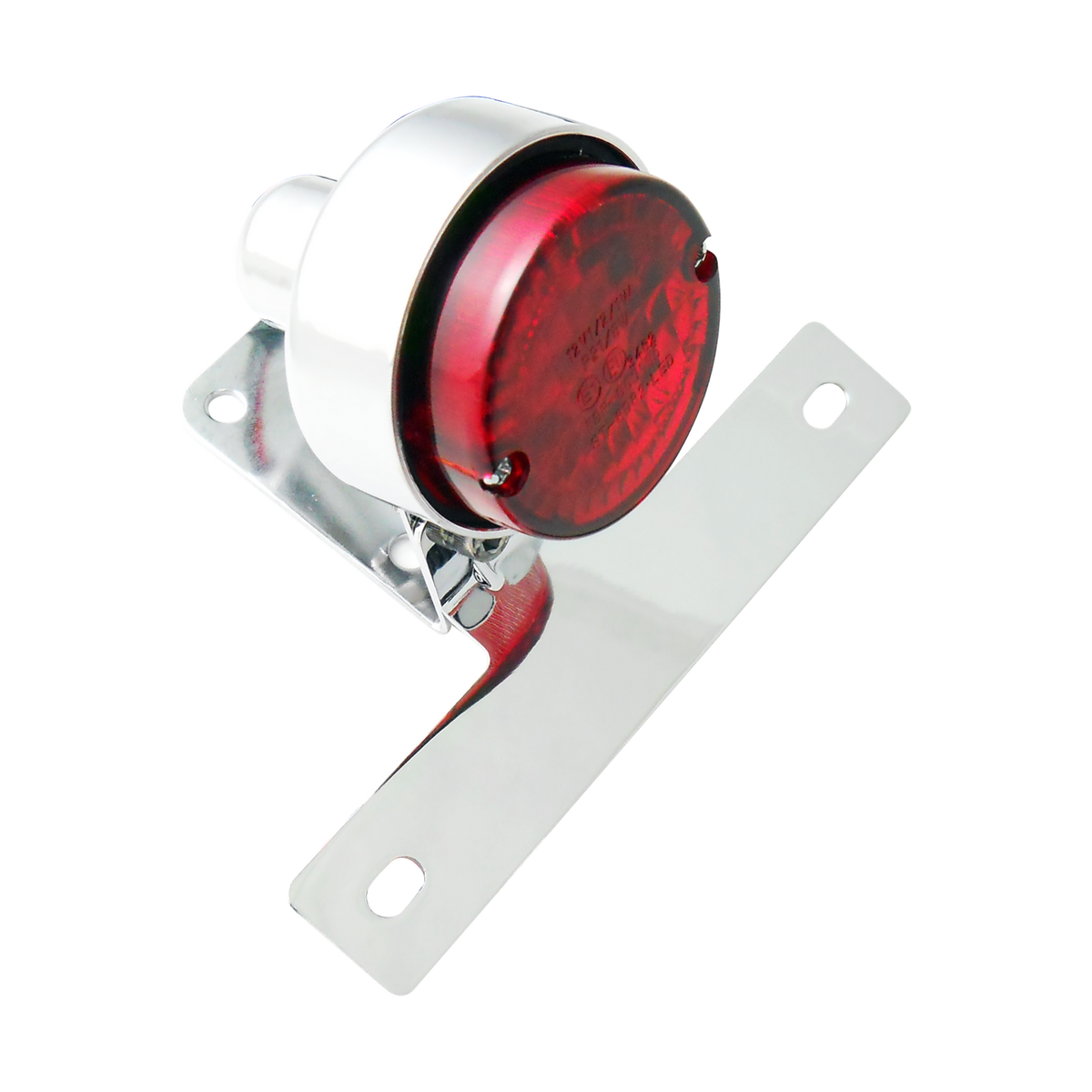 MotoTown Round ECE Taillight with Bulb and Bracket - Chrome / Red