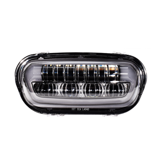 MotoTown 9 in. Horizontal LED Headlamp Assembly - Gloss Black, OEM 67700288 for 2018-2024 Fat Bob FXFB/FXFBS