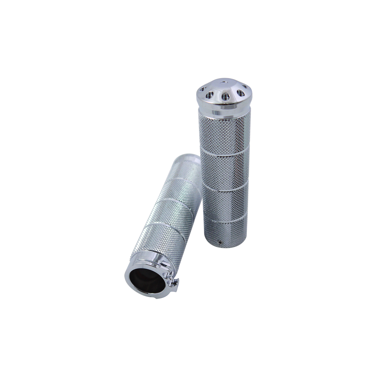 MotoTown Coarse-Knurled Cable-Throttle Grip Pair - Chrome for 1996-2021 Sportster XL and 1996-2017 Dyna