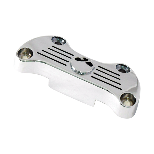 MotoTown Skull Handlebar Top Clamp with Long Skirt - Chrome for 1974+ FX / FXR / FLH / FXST