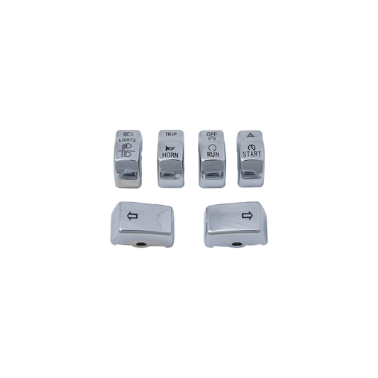 MotoTown Handlebar Control 6-Piece True-Replica Switch Cap Kit - Chrome for 2012 FLSTSE3 / FXSTI and 2012-2013 FXS