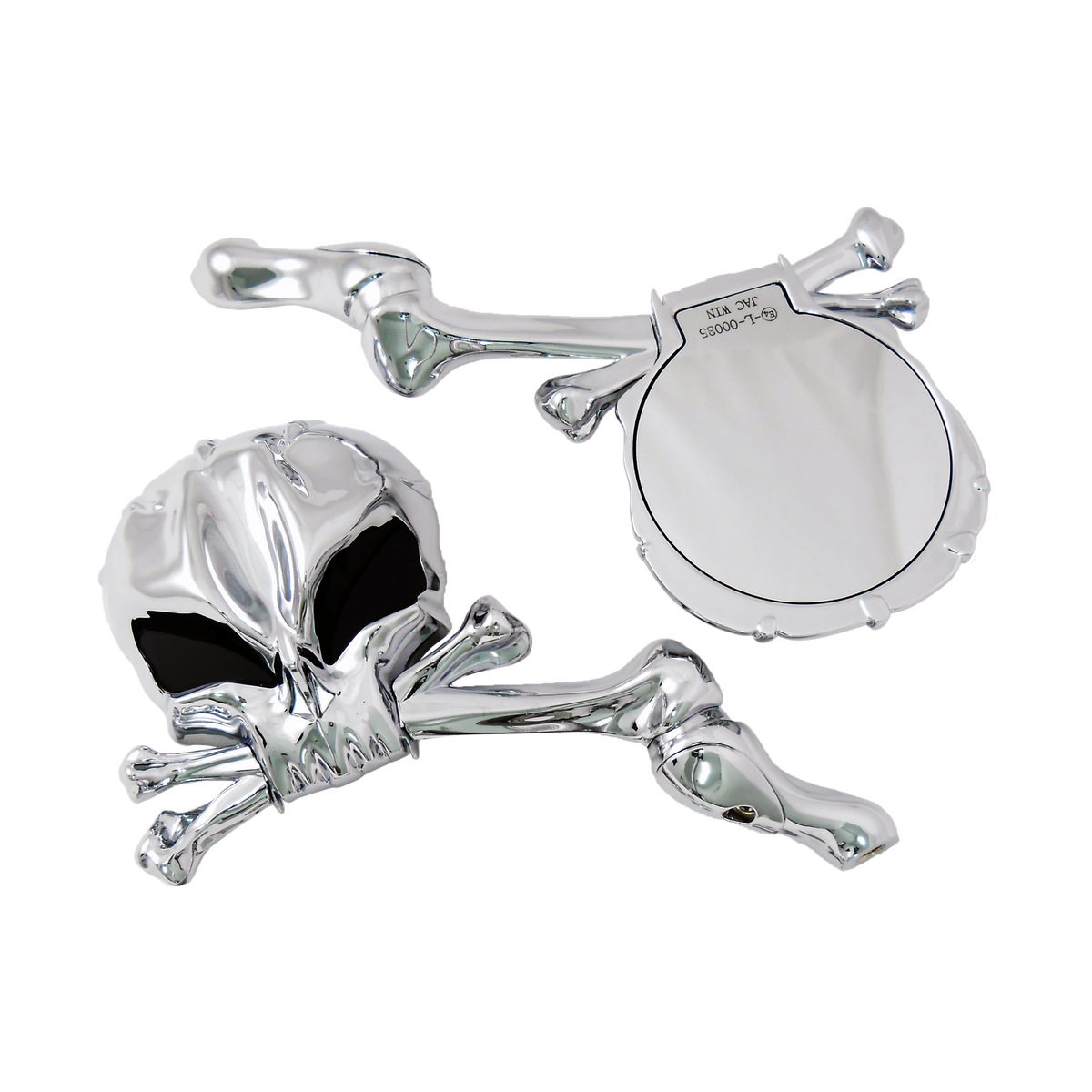 MotoTown Mirror Set, Bone Stem, Skull Head, Chrome, With Black Eye