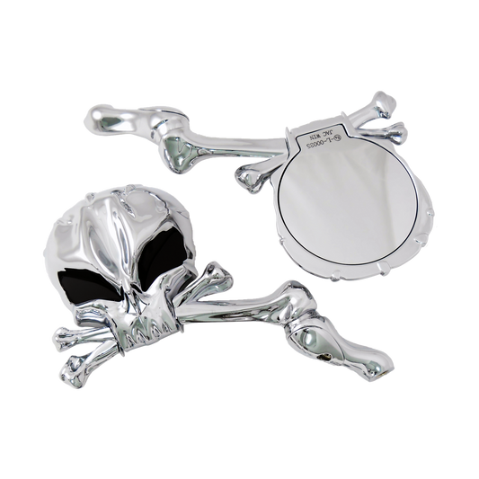 MotoTown Mirror Set, Bone Stem, Skull Head, Chrome, With Black Eye