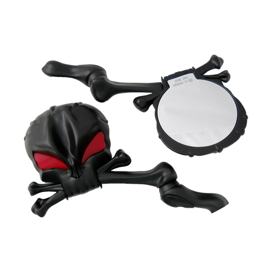 MotoTown Mirror Set, Bone Stem, Skull Head, Black, With Red Eye