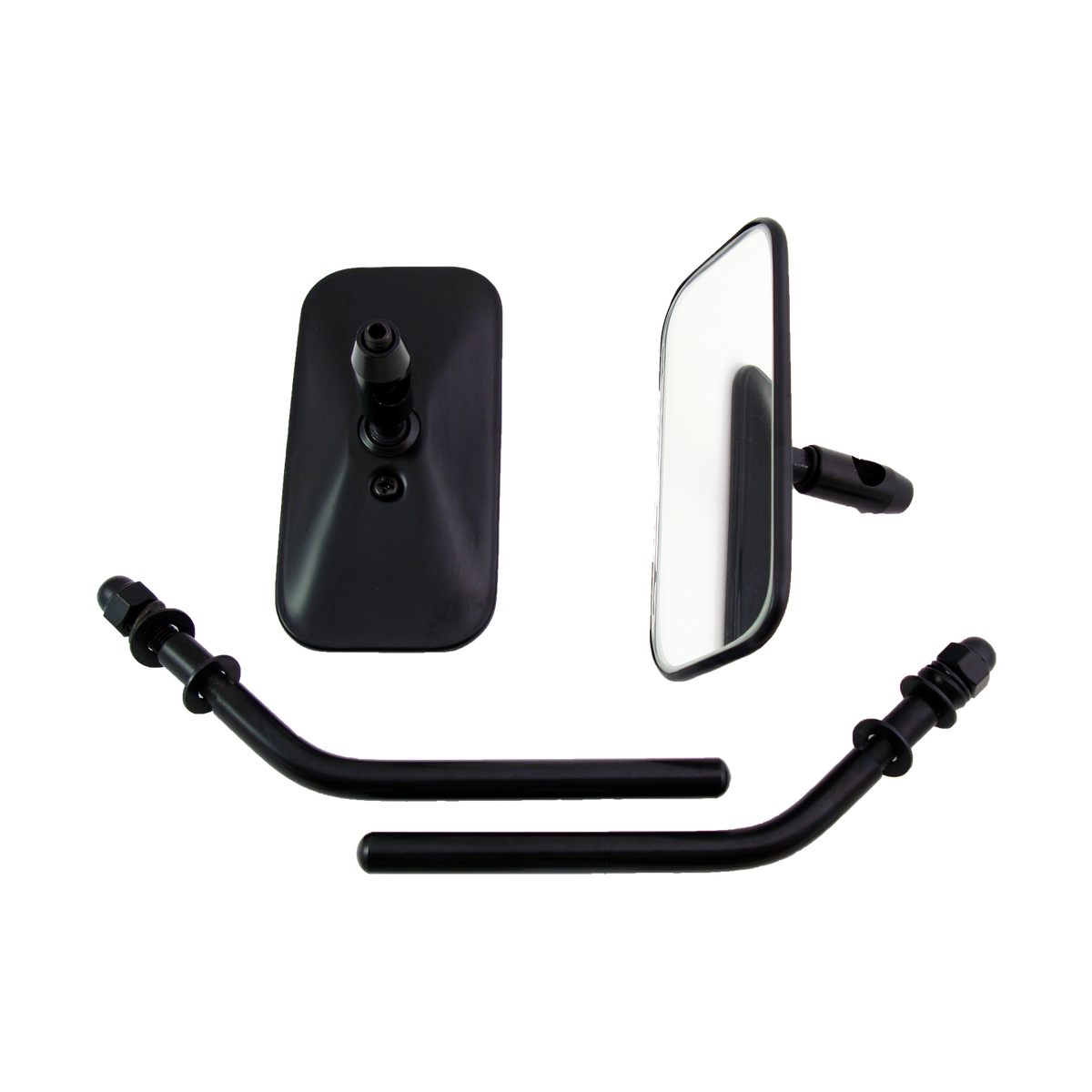 MotoTown Small Rectangular Short-Stem Mirror, 114 x 57 mm - Black for 1965+ H-D