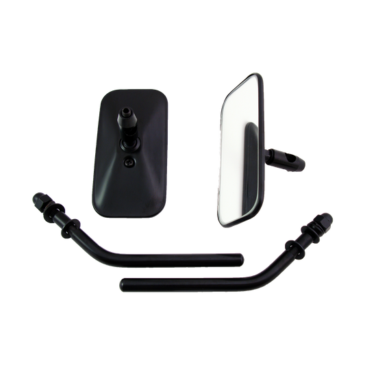 MotoTown Small Rectangular Short-Stem Mirror, 114 x 57 mm - Black for 1965+ H-D